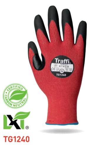 Traffi® TG1240 Carbon Neutral MicroDex Nitrile LXT® A1 Red Cut Gloves